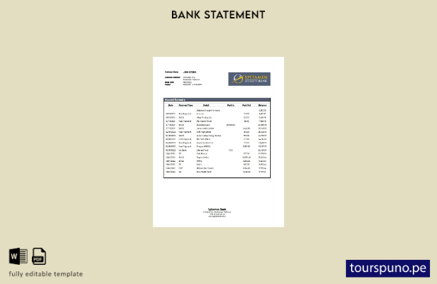 listo para imprimir plantilla de Word   extracto bancario de Tayikistán Spitamen